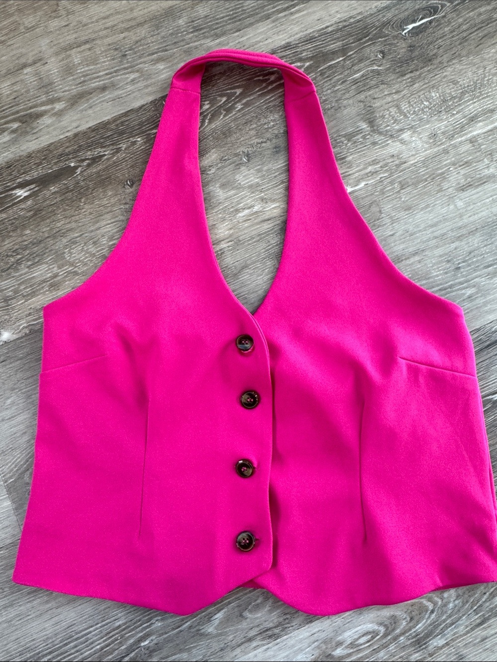 Women's Halter Button-Front Vest Top - Fuchsia Pink